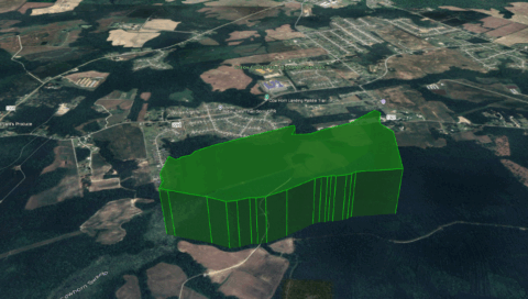 Aerial view of 143.2 acre land in Onslow County North Carolina
