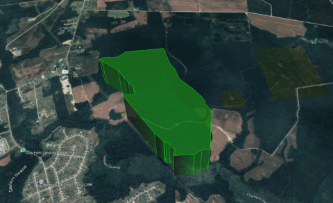 Terrain and landscape of 143.2 acre unrestricted wooded land in Onslow County North Carolina