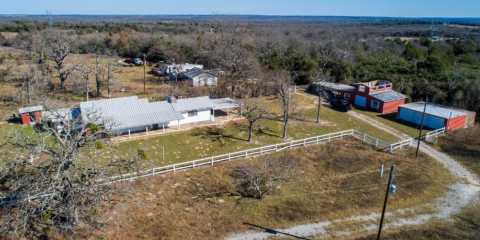 Aerial view of 34.9 acre land in Freestone County Texas